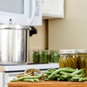 Green beans in a traditional process of canning and preserving at home